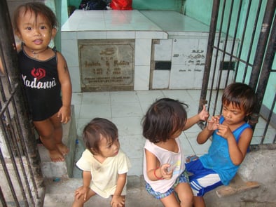 children in cemetary